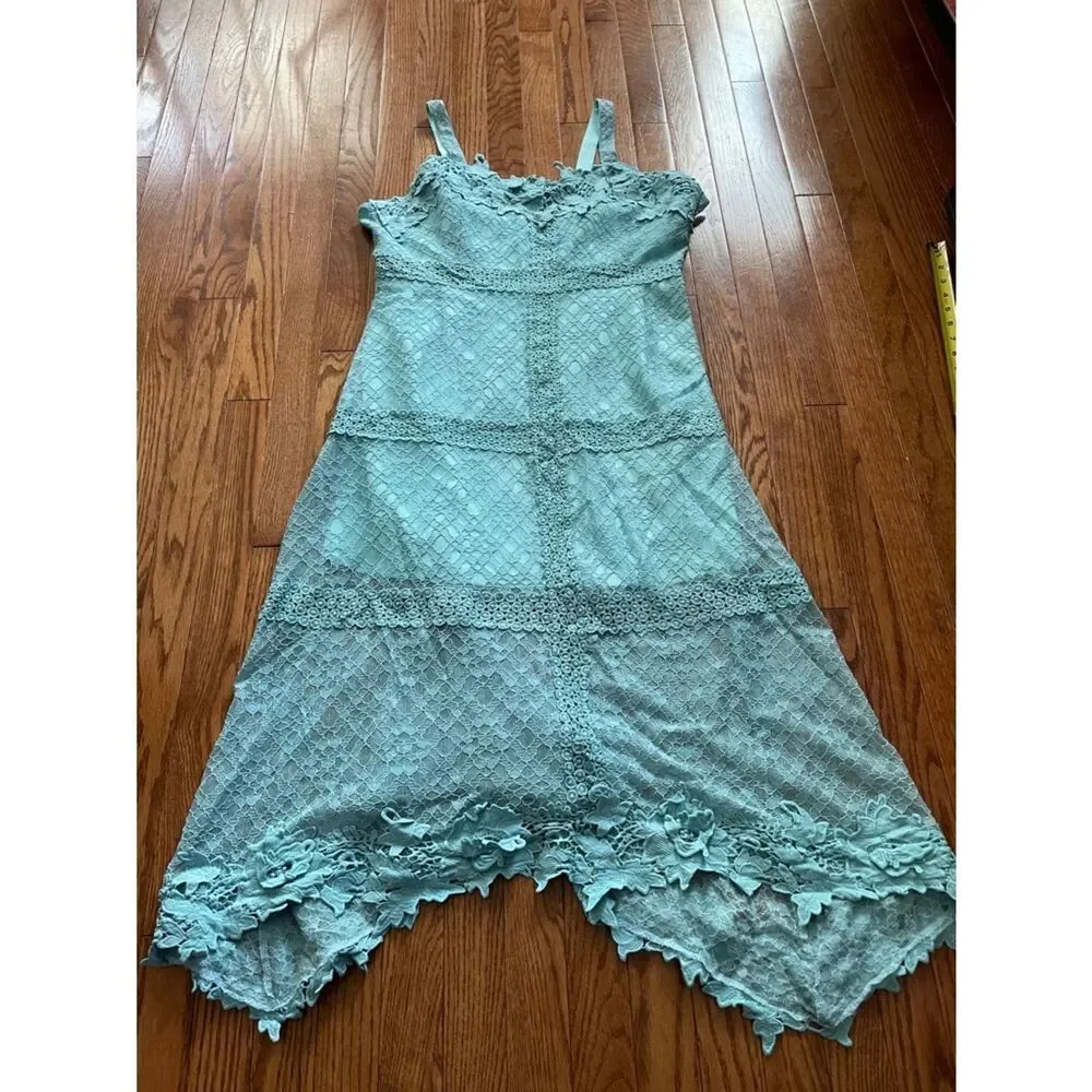 foxiedox Turquoise Angelisa Sleeveless Lace Maxi Dress Asymmetrical Hem Sz XL